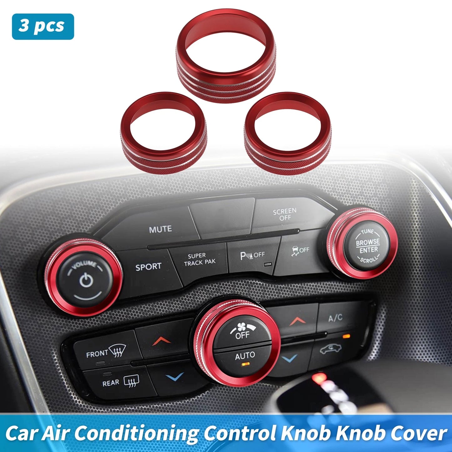 3X Control Switch Knob Button Cover Trim Ring for Dodge Charger (2011–2023) Red