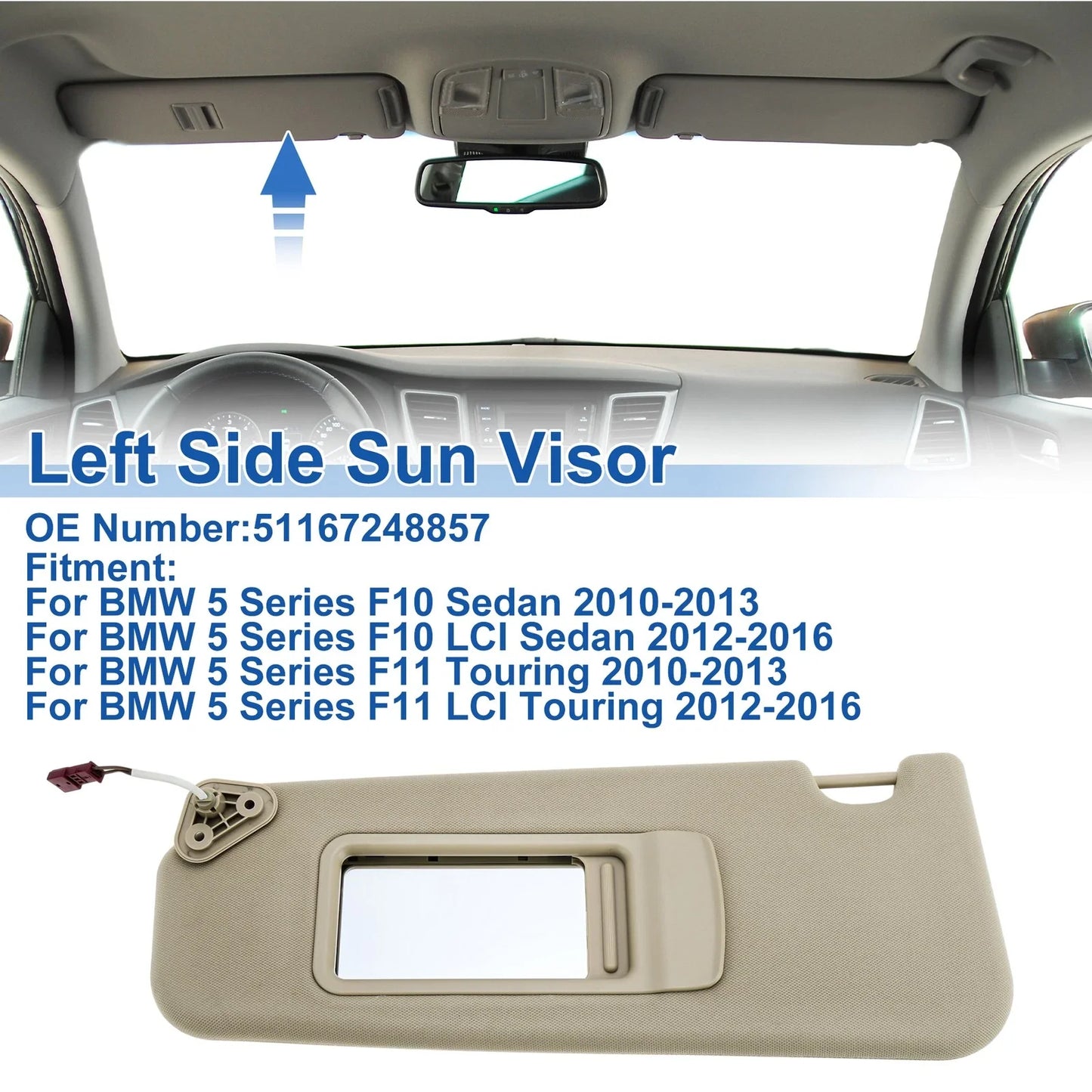 Left Side Sun Visor for BMW 5 Series F10 Sedan Beige