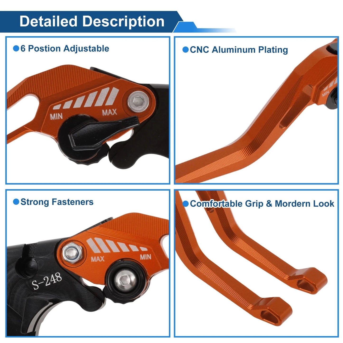 6 Position Adjustable Brake Clutch Levers for Suzuki GSX8S (2023–2025) Orange
