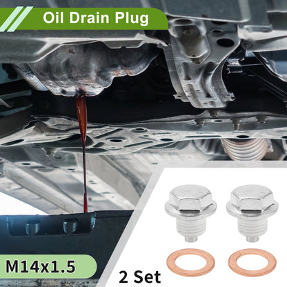Set of 2 M14x1.5 Copper Oil Drain Plug with Gasket for Car