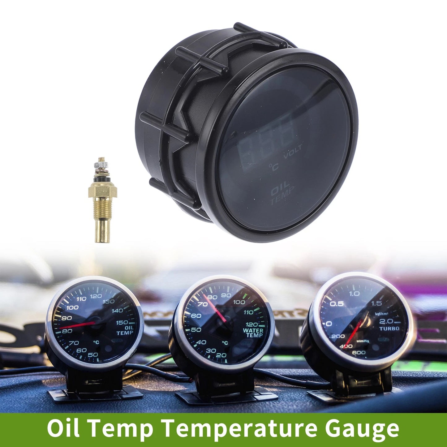 2" Oil Temp Gauge Meter Kit for Universal Vehicles (Digital, Blue LED)