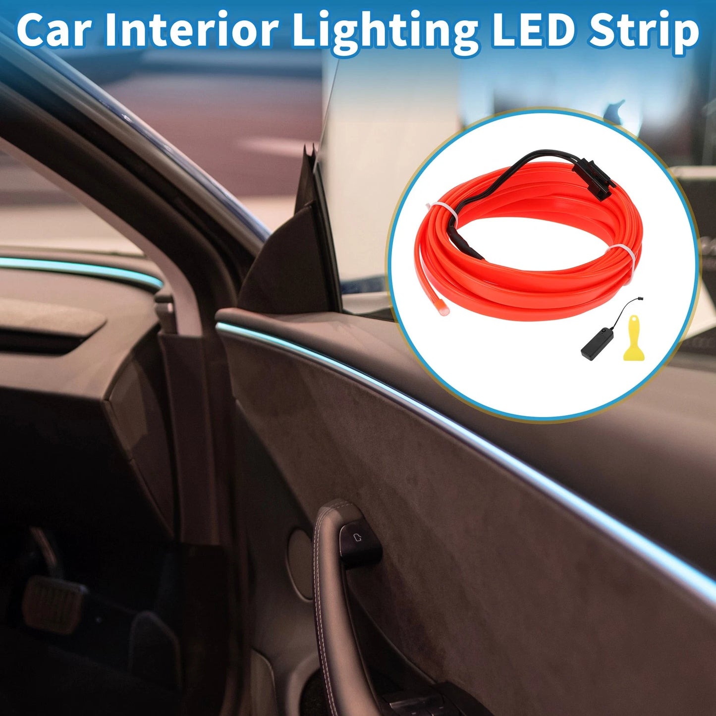 LED Strip Neon Wire for Car Interior Decoration (3M, Battery Box 3V)