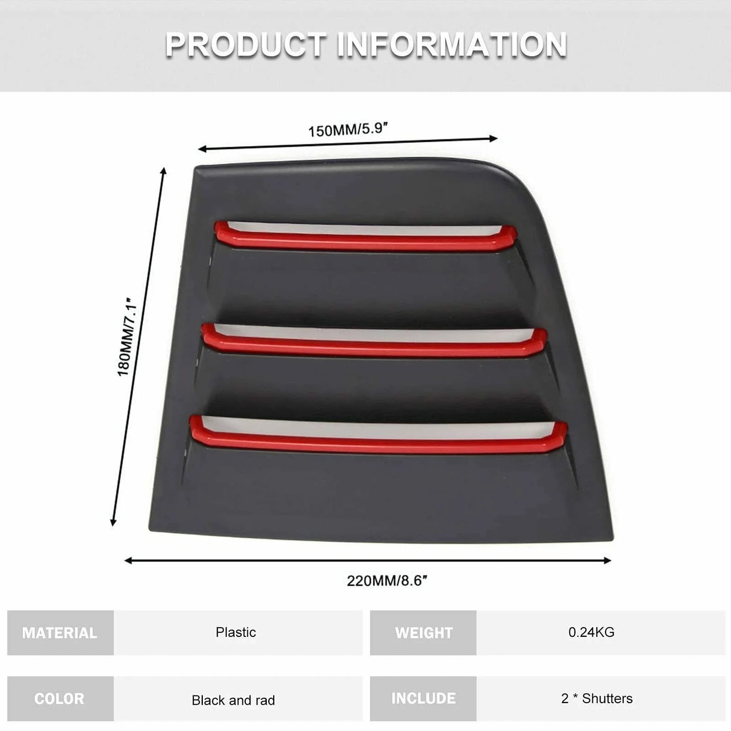 Rear Side Window Blinds Louver Cover for Dodge Charger (2011–2023)