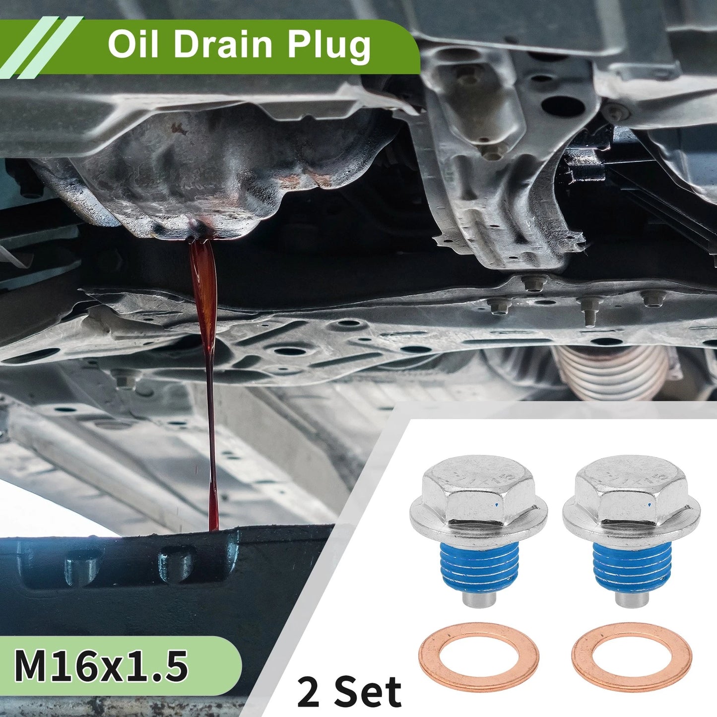 Set of 2 M16x1.5 Copper Oil Drain Plug with Gasket for Car Motorcycle