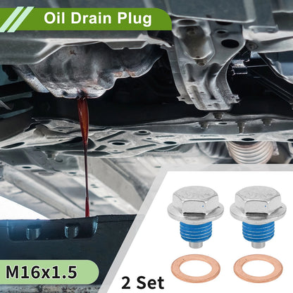 Set of 2 M16x1.5 Copper Oil Drain Plug with Gasket for Car Motorcycle