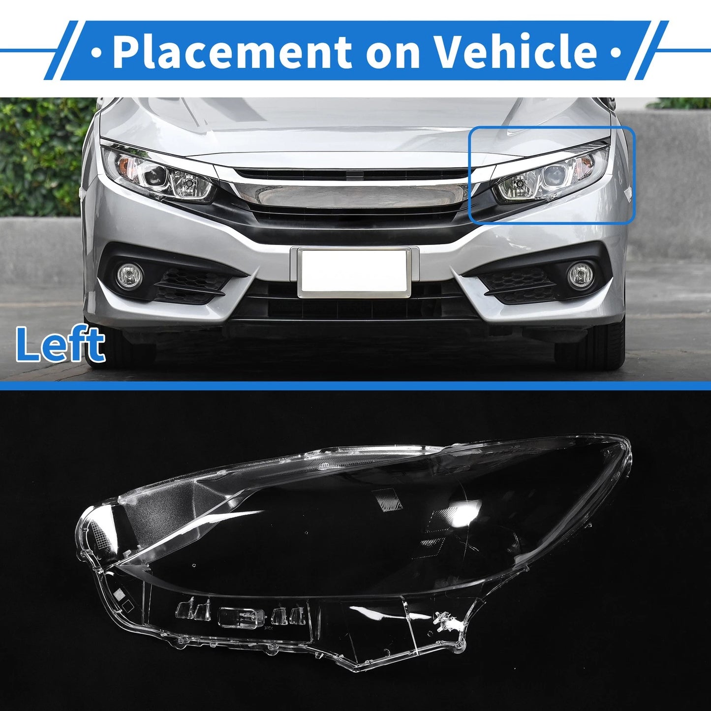 1 Pcs Front Left Headlight Lens Cover for Mazda 6 (2016–2019) PC Clear