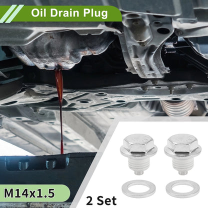 Set of 2 M14x1.5 Aluminum Oil Drain Plug with Gasket for Car