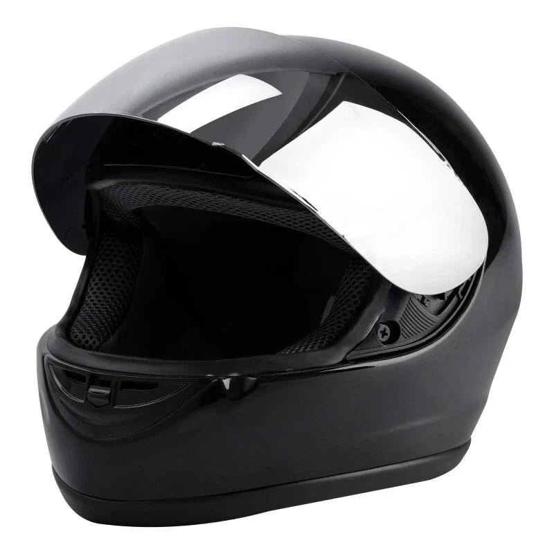 Full Face Motorcycle Helmet Glossy Silver for Street Bike Adult S-XXL