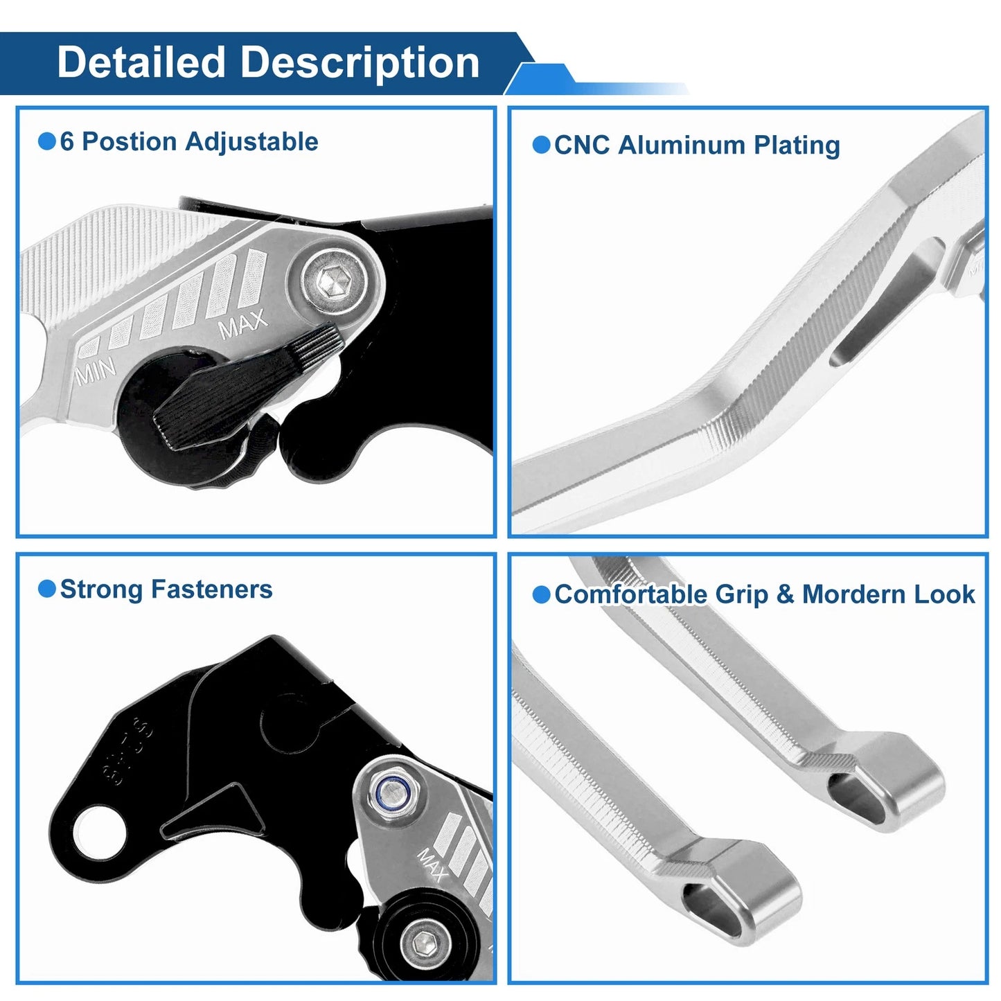 Short Brake Clutch Levers for Suzuki GSXR600 (1997–2003) - Silver Tone, 1 Pair