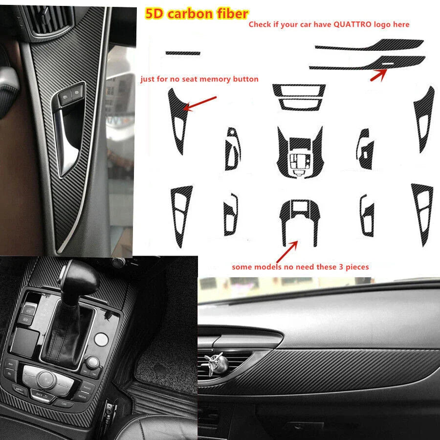 Carbon Fiber Interior DIY Trim Stickers Decals Cover for Audi A6 C7 (2012–2018)