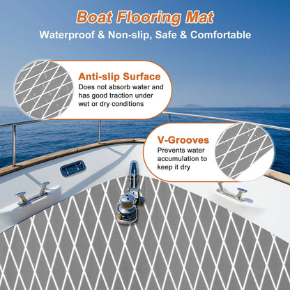 Self-Adhesive Boat Flooring Strip 96"L x 24"W Light Gray with White Line