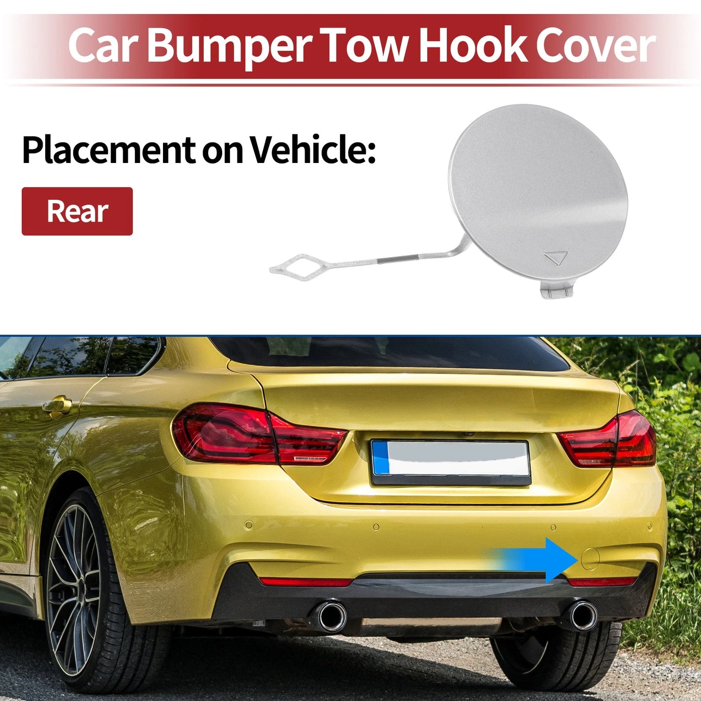 Rear Car Bumper Tow Hook Cover for BMW 428i (2014–2016) No. 51128060849 Silver Tone