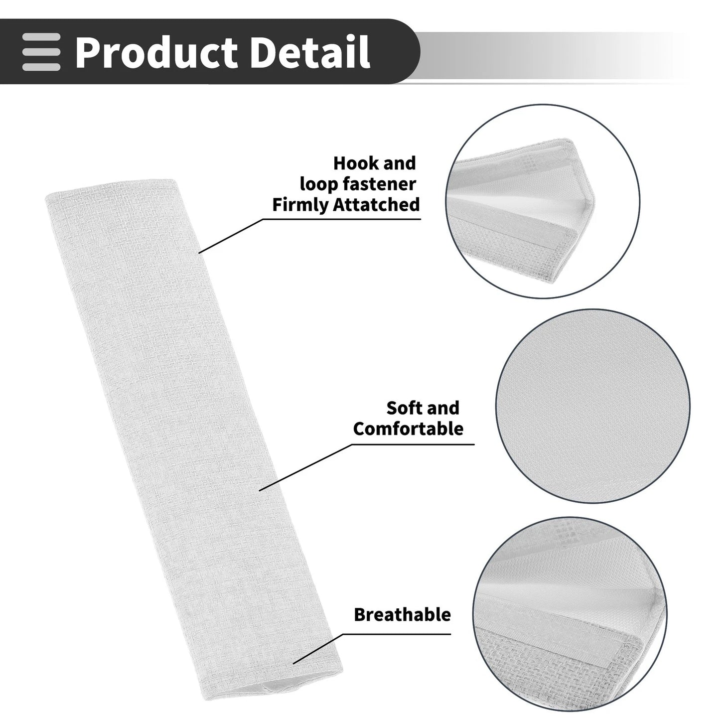 Set of 2 White Seat Belt Cover Pads for Universal Fit (24cm)