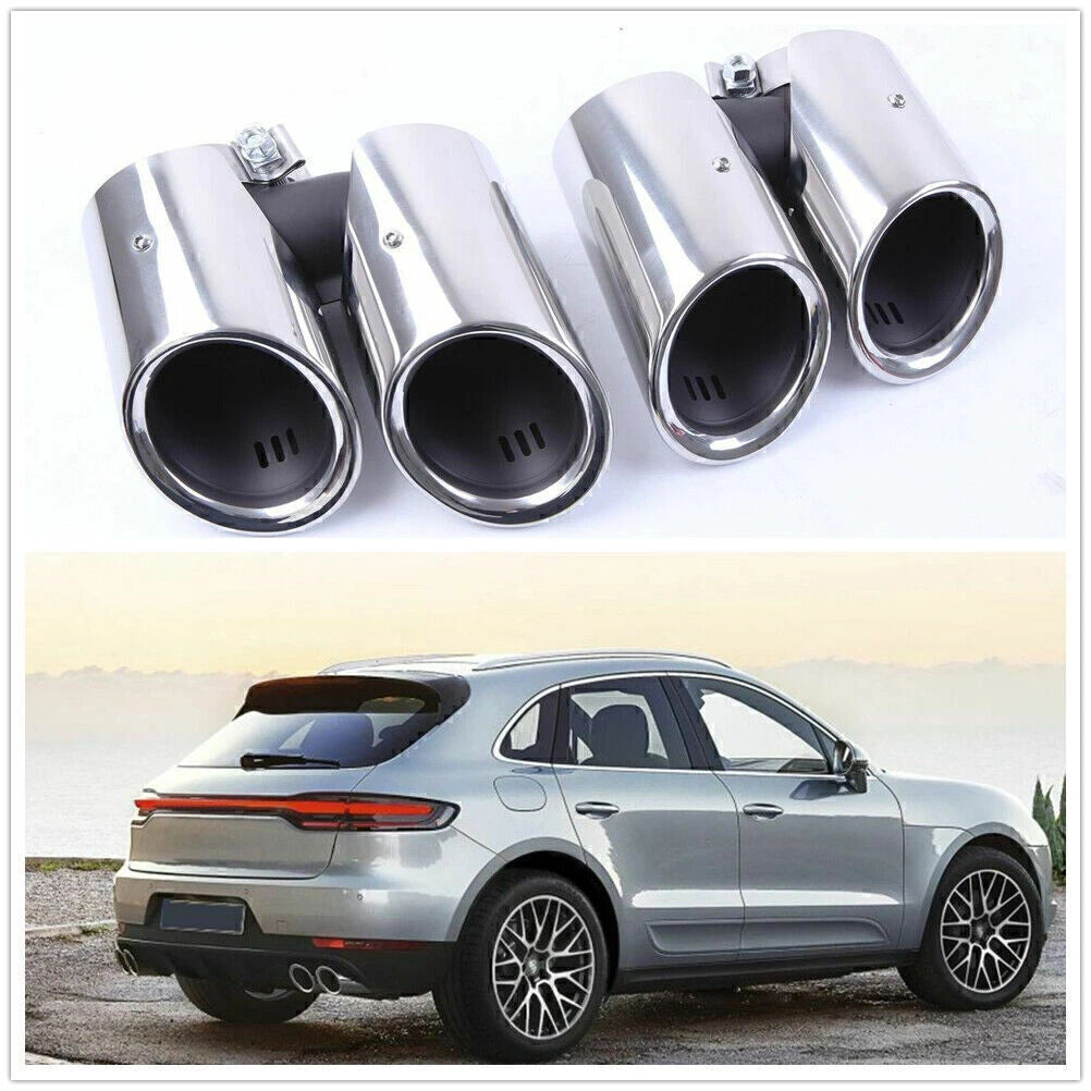 1 Pair Silver Tail Exhaust Pipes for Porsche Macan 2019-2024