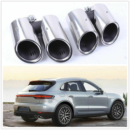 1 Pair Silver Tail Exhaust Pipes for Porsche Macan 2019-2024