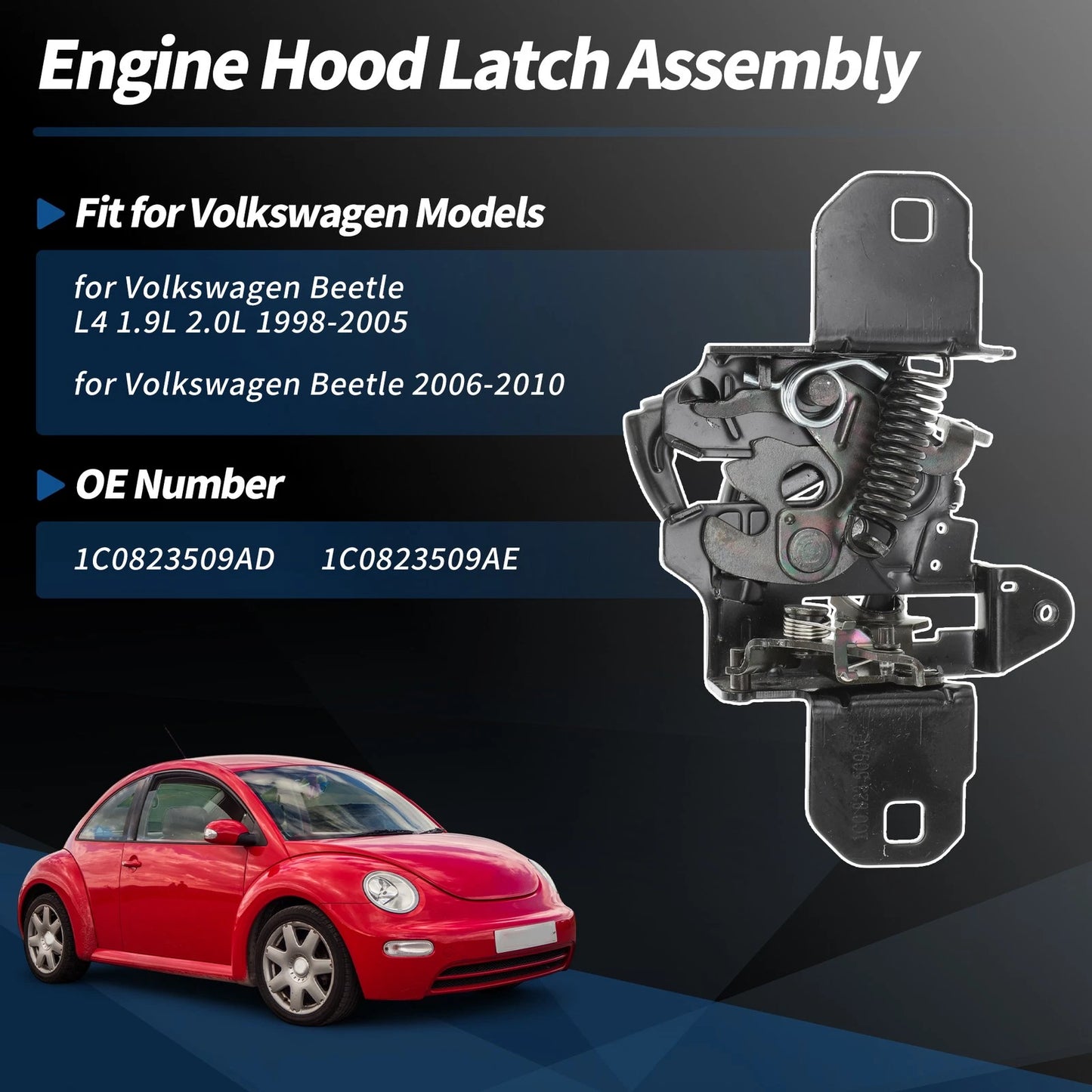 Hood Latch Assembly for Volkswagen Beetle L4 1.9L 2.0L (1998–2005) No. 1C0823509AD