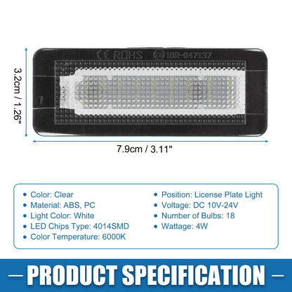 2X White LED License Plate Light 4518200256 4014SMD for Smart Fortwo (2007–2015)
