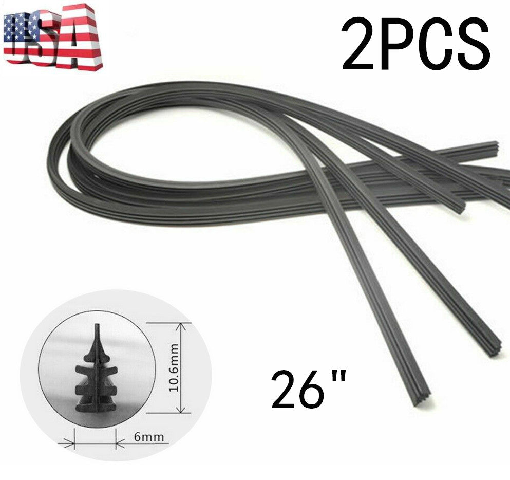 2X 26" Rubber Frameless Windshield Wiper Blade Refills for Car Bus Truck