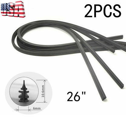 2X 26" Rubber Frameless Windshield Wiper Blade Refills for Car Bus Truck