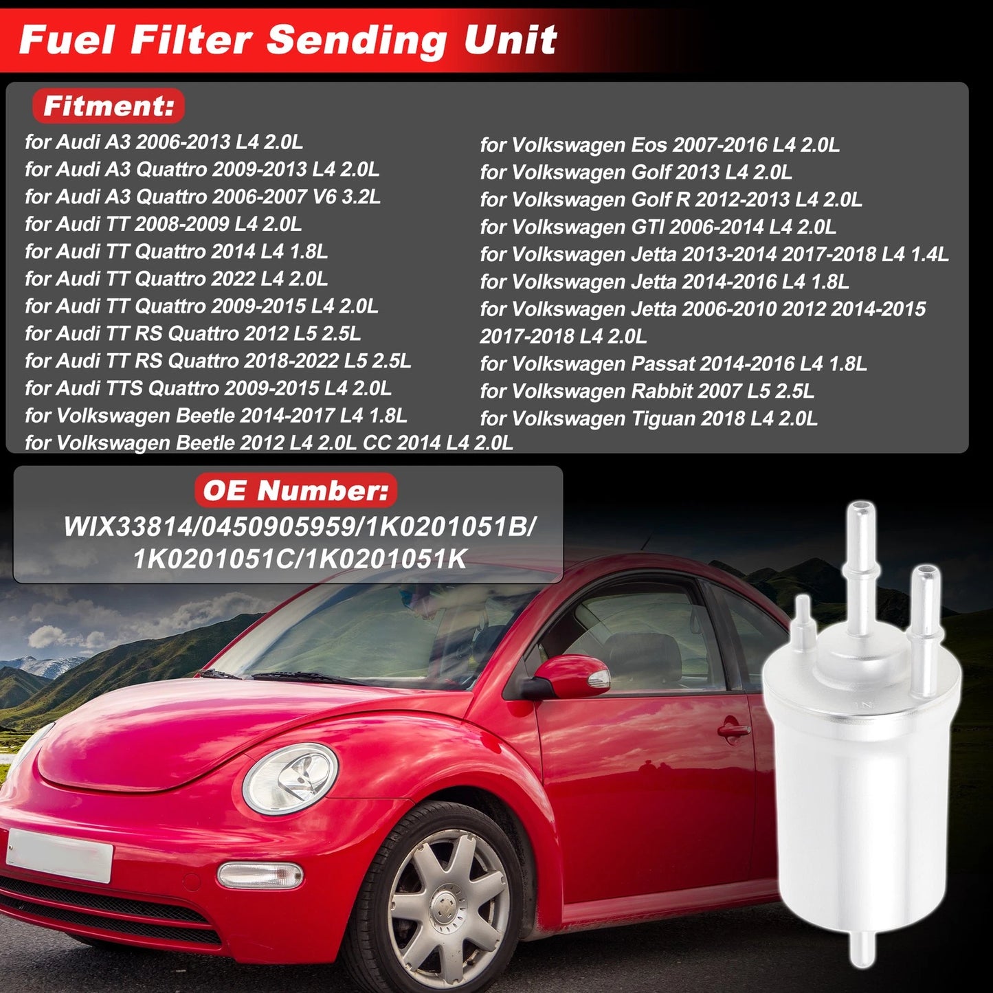 Fuel Filter Assembly for Audi A3 (2006–2013) No.WIX33814/0450905959 Metal