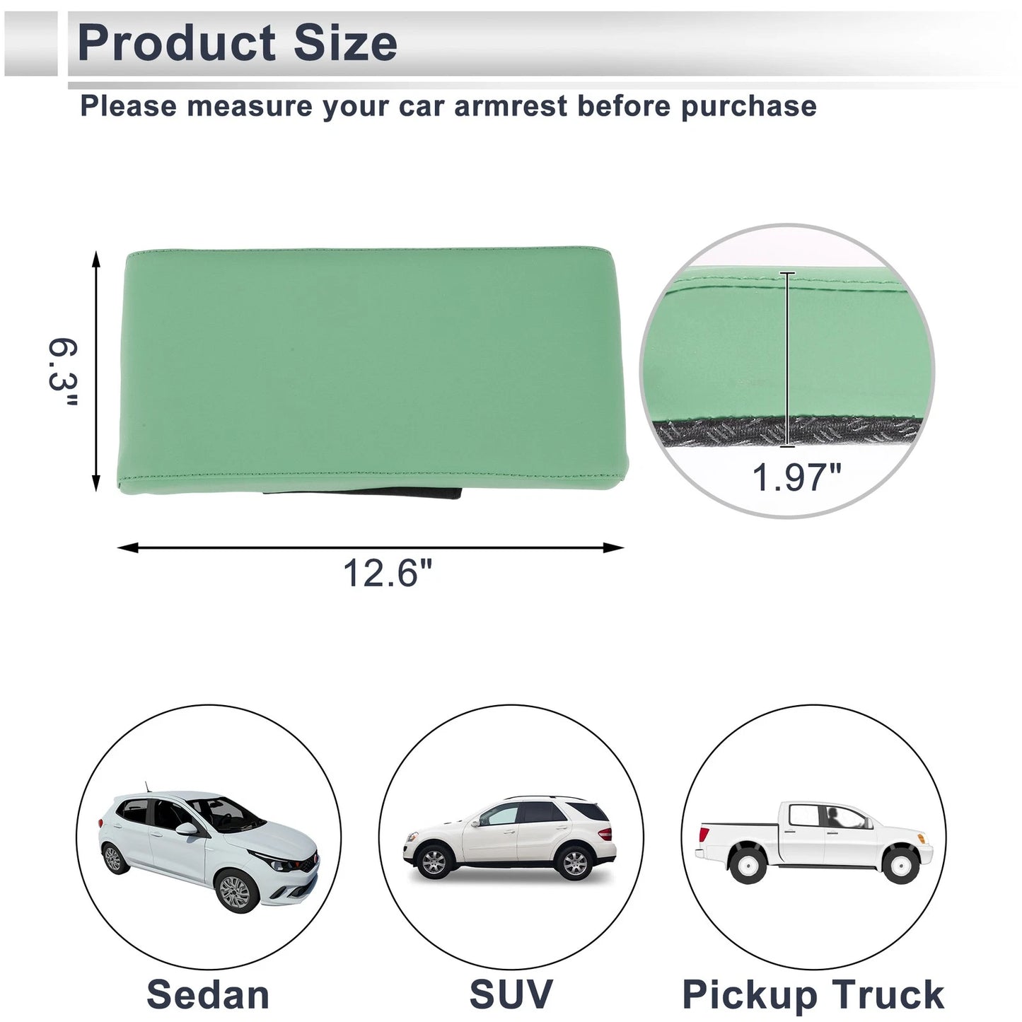 Center Console Cover for Car (12.6"x6.3"x1.97", Light Green)