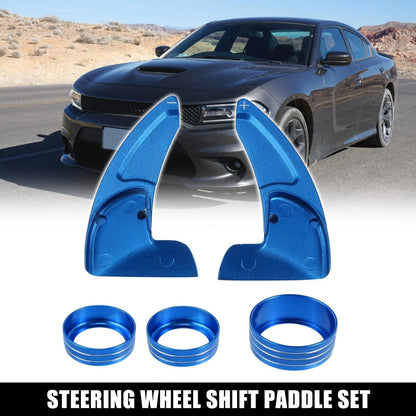Blue Steering Paddle Shifter & AC Volume Knob Cover Ring Trim for Dodge Charger