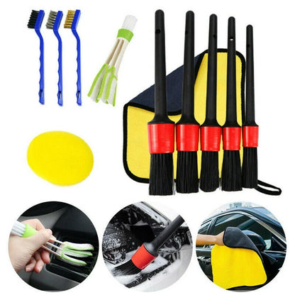 11Pk Car Detailing Brush Kit Boar Hair Auto Interior Wheel Gap Cleaning Tools