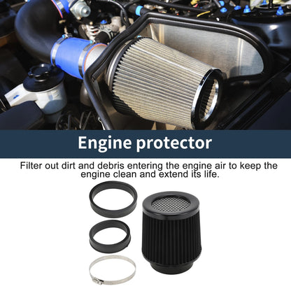 Engine Air Filter with Clamp & Reducing Rings for Universal Fit (76-101mm)