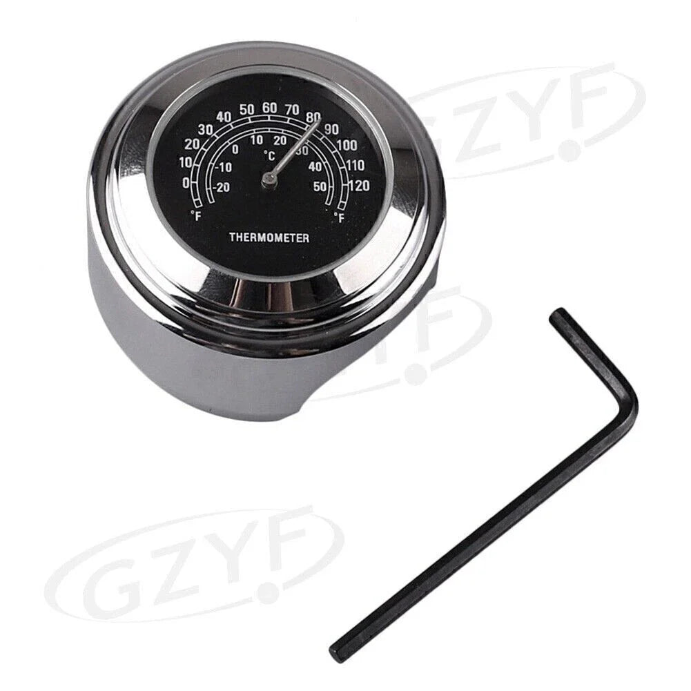 7/8" Handlebar Temp Black Dial Clock Thermometer for Bike Motorcycle