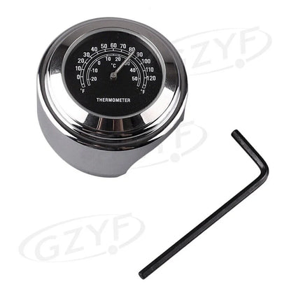 7/8" Handlebar Temp Black Dial Clock Thermometer for Bike Motorcycle