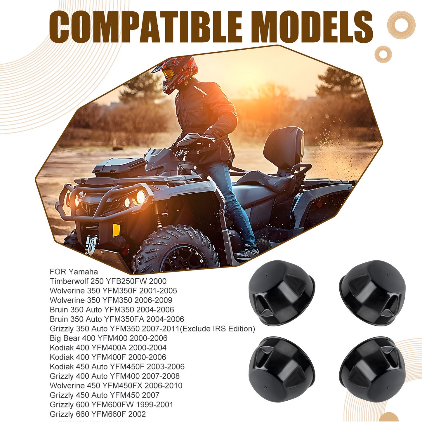 Set of 4 Wheel Center Caps for Yamaha Wolverine 350 (2001–2009)