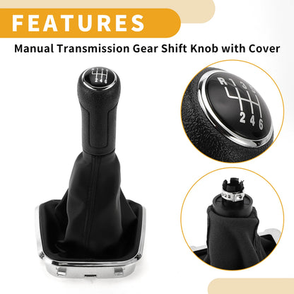 6 Speed Gear Shifter Knob with Cover for Volkswagen Polo (2014–2017) Faux Leather