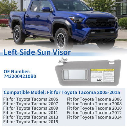 Left Driver Sun Visor for Toyota Tacoma (2005–2015) Gray, Vanity Mirror, Light