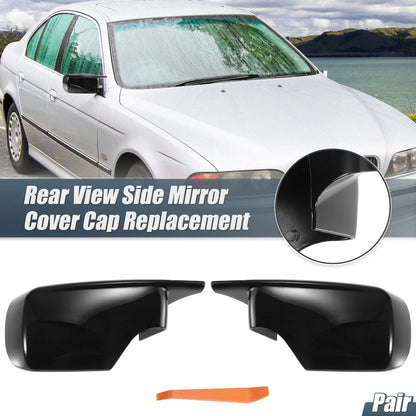 Pair Rearview Mirror Cover Cap Black for BMW E39 E46 (1998 - 2005)