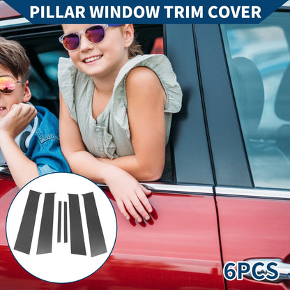 6 Pcs Door Pillar Window Trim for Honda City (2015-2019) Carbon Fiber Black