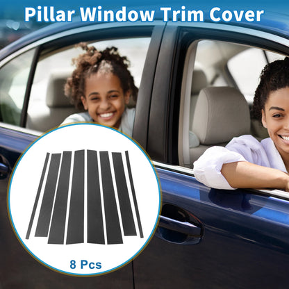 8 Pcs Door Pillar Window Trim for VW Touran (2004–2015) Carbon Fiber Black
