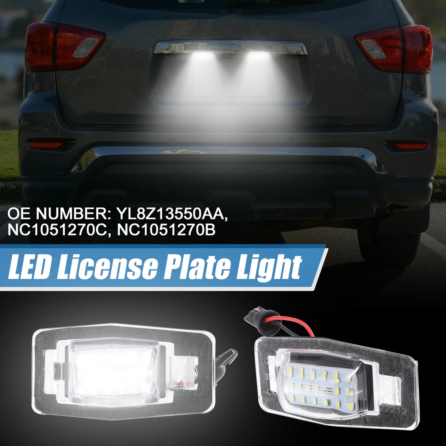 1 Pair White LED License Plate Light Assembly YL8Z13550AA for Mazda