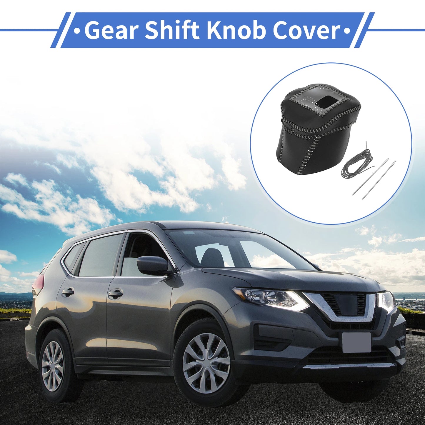 Gear Shift Knob Cover for Nissan Rogue (2021–2024) Black Grey Faux Leather