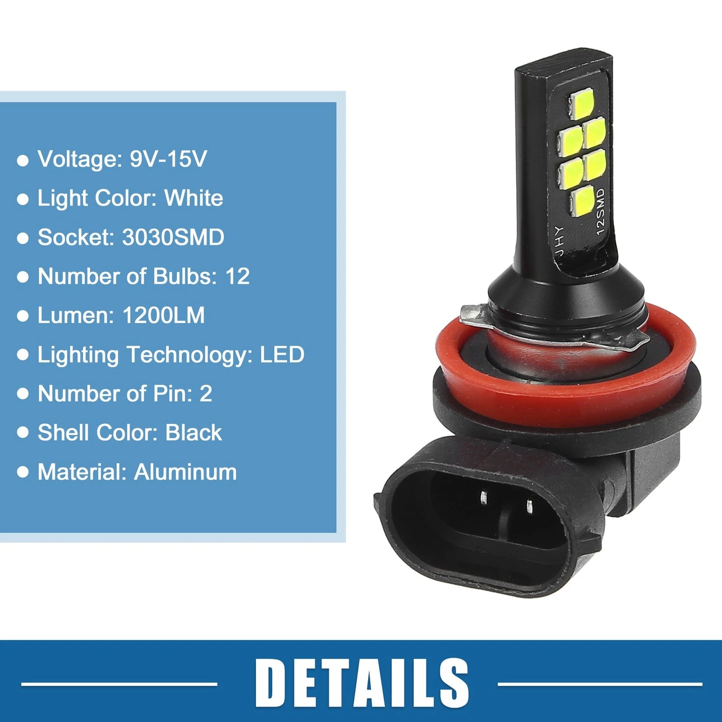 Pair H8/H11 Fog Light Bulbs 1200 Lumens 3030 Chips for Car