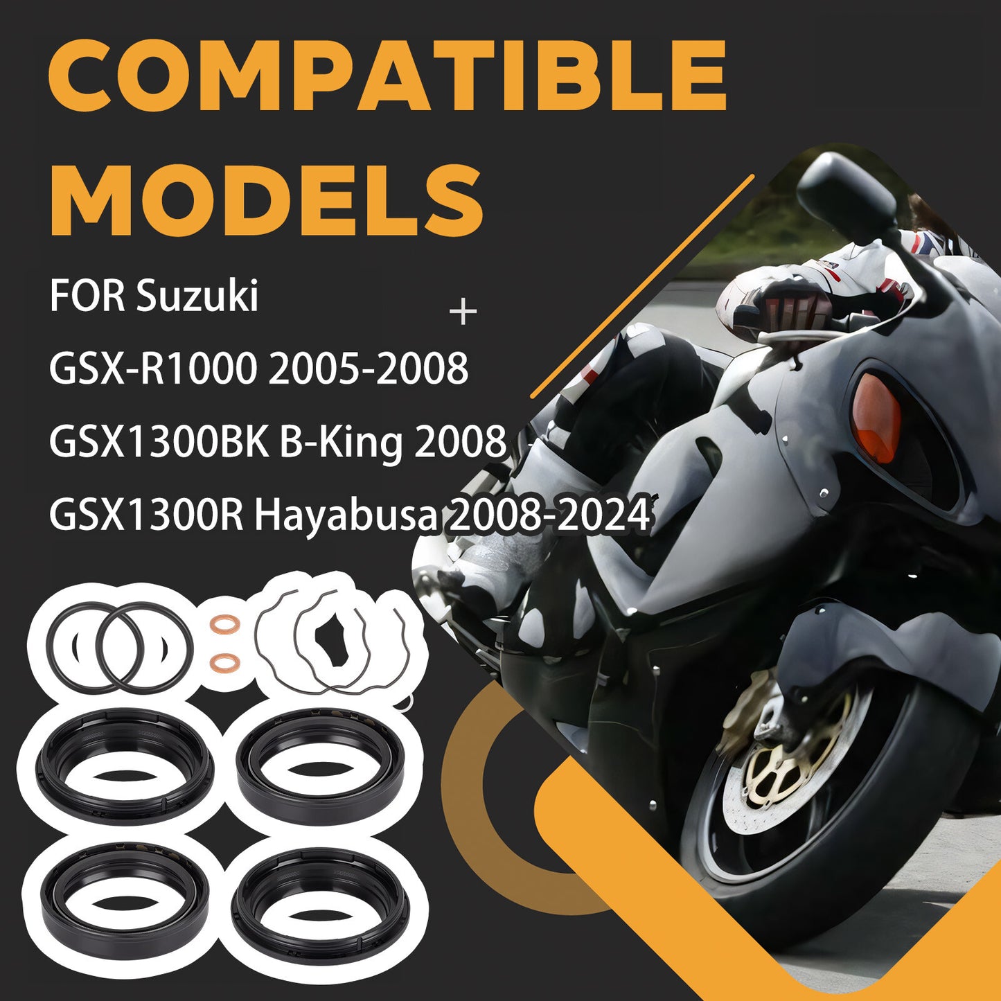 Front Fork Shock Absorber Oil Seal Kit for Suzuki GSX1300R Hayabusa (2008–2024)
