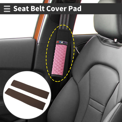 Set of 2 Brown Leather Seat Belt Cover Pads for Universal Fit (11.81 inch)