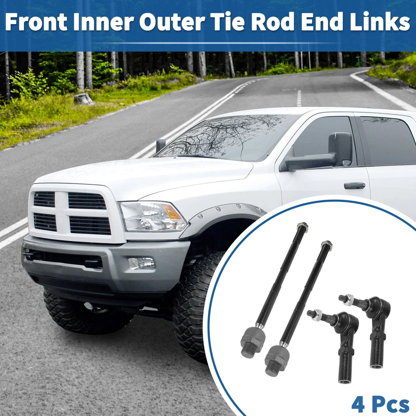 4 x Front Inner Outer Tie Rod End Link Kit for Dodge Ram 1500 (2002-2005)