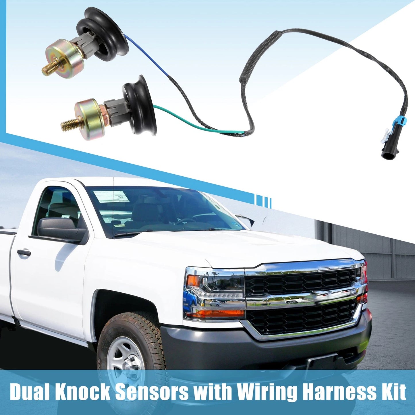 Dual Knock Sensor with Wiring Harness Kit for Chevy Silverado 1500, Tahoe