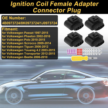 Set of 4 Ignition Coil Connector Plugs for Volkswagen Passat (No. 4B0973724)