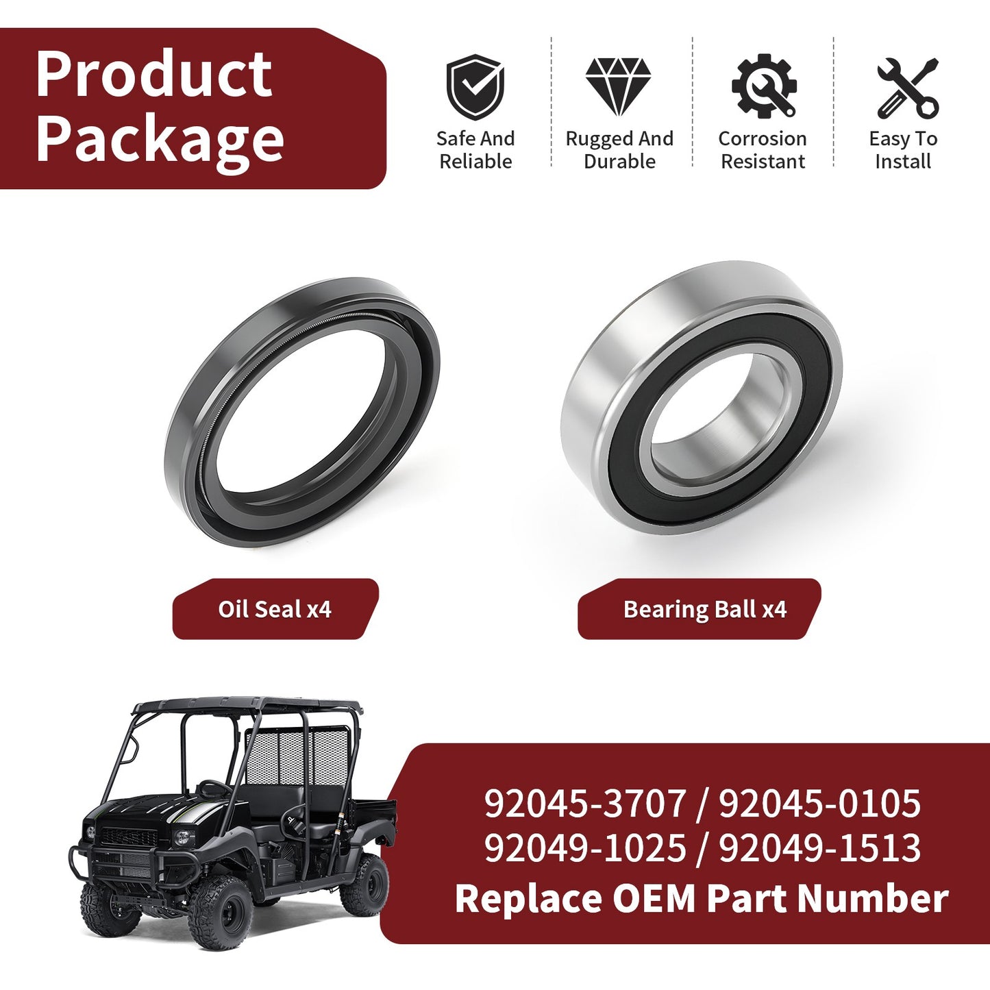 Set of 2 Front Wheel Bearing Seals for Kawasaki Mule (2010–2020)