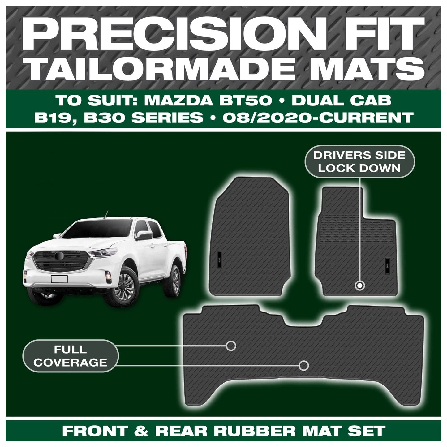 Set of 4 Custom Fit Rubber Floor Mats for Mazda BT-50 (2006–2011)