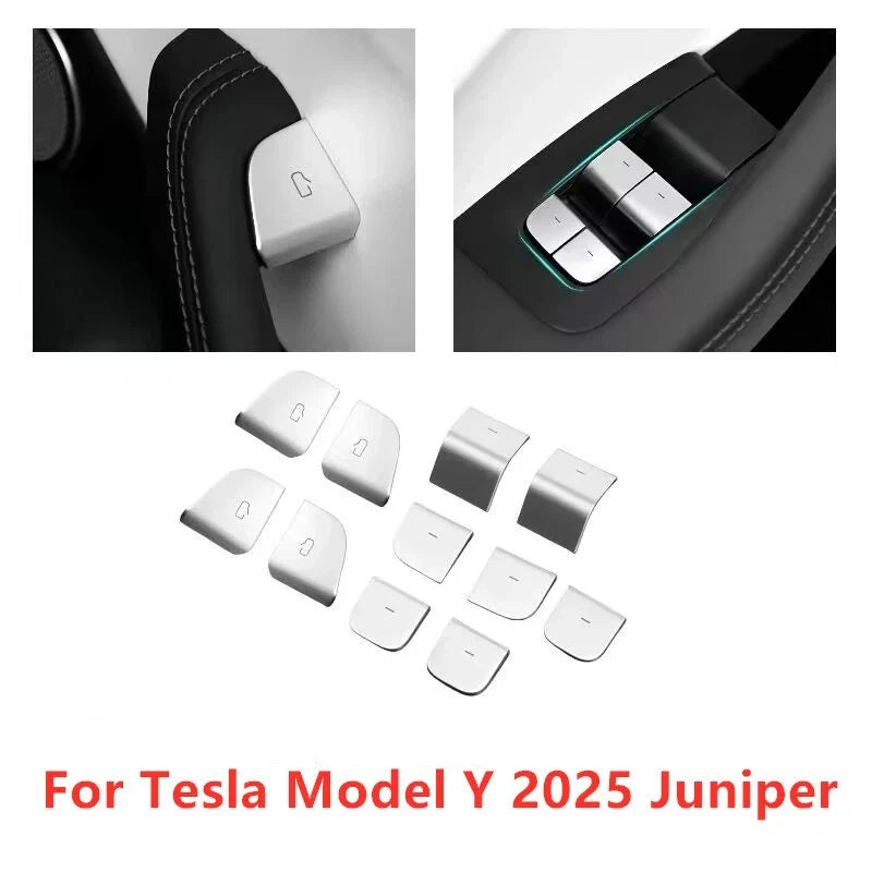 11x Silver Window Lift Panel Switch Button Cover for Tesla Model Y