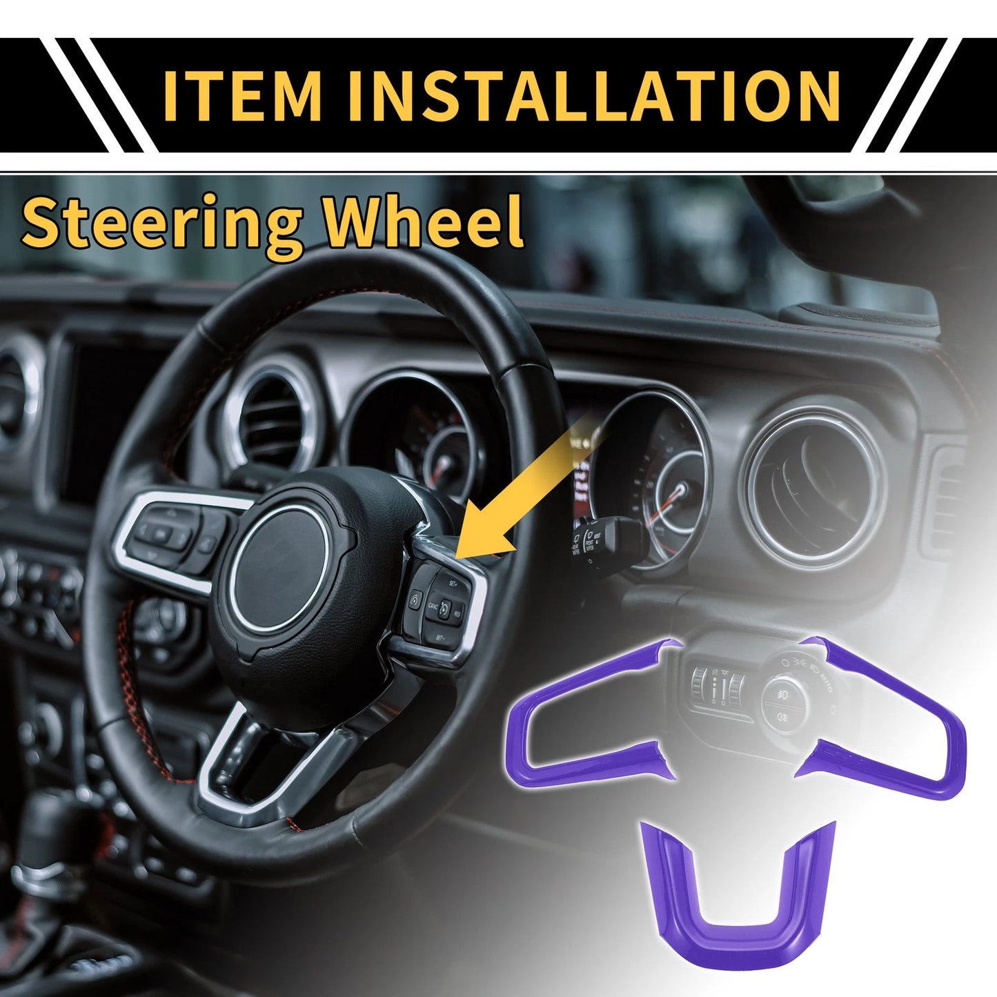 Set of 1 Steering Wheel Cover Trim for Jeep Wrangler JL JLU (2018–2024) Purple