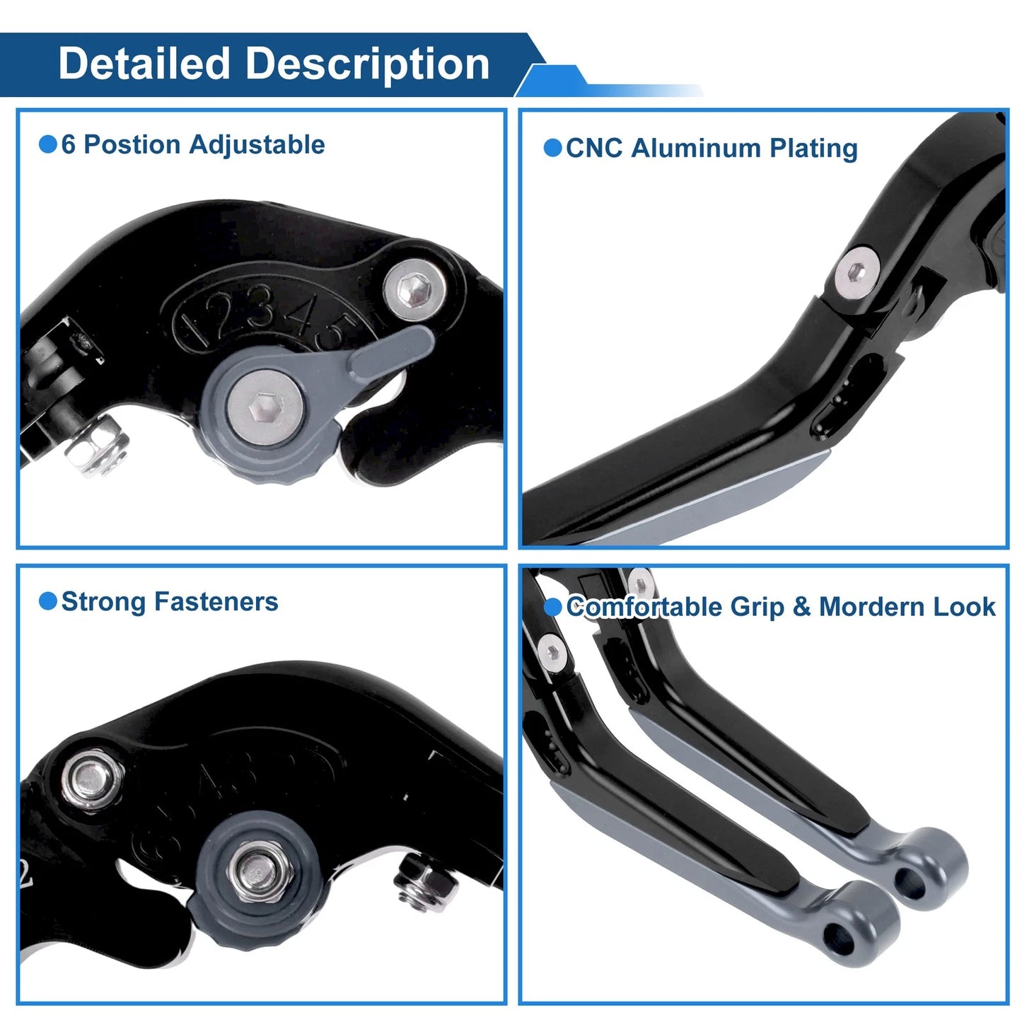 Short/Long Brake Clutch Levers for Yamaha MT-03 (2018–2022) Black Titanium End