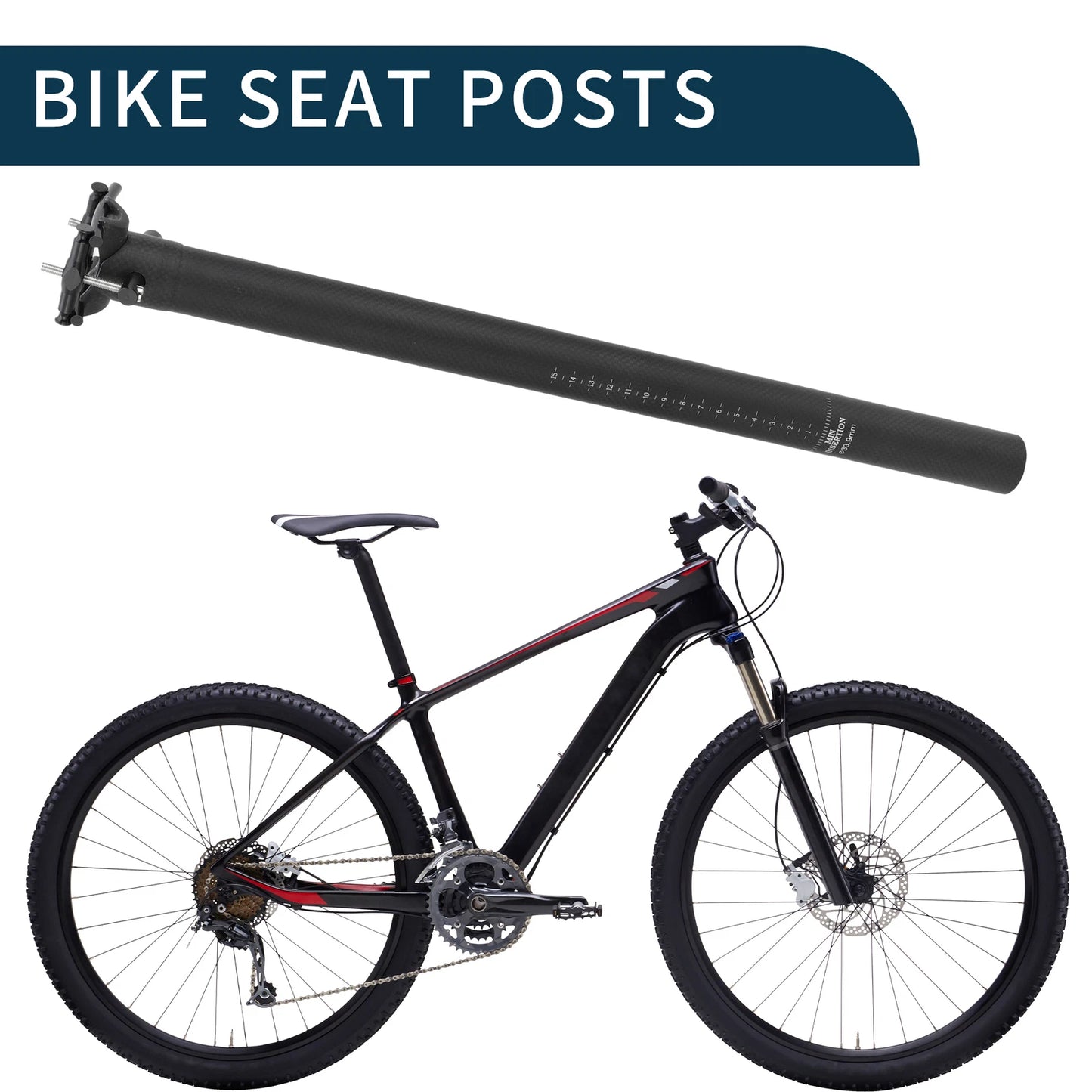 Bike Seat Post for Universal Fit (33.9mm x 550mm) Matte Black Carbon Fiber